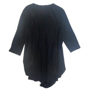Lafayette 148 NY Women's M Black Silk Shift Mini Dress Draped Asymmetrical 3/4